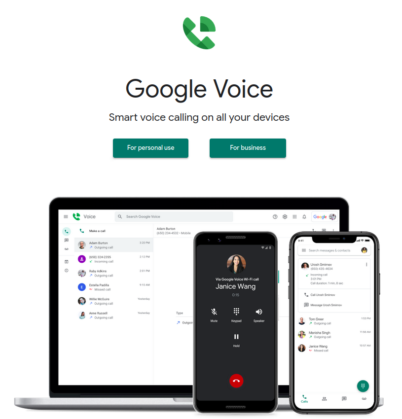 Google Voice smart calling interface across laptop, mobile and tablet devices