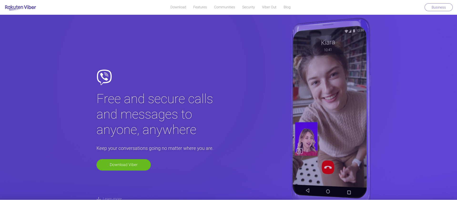 Viber free and secure calls interface with purple gradient design