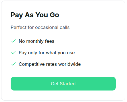 YappaCall pay-as-you-go pricing options - perfect for occasional calls