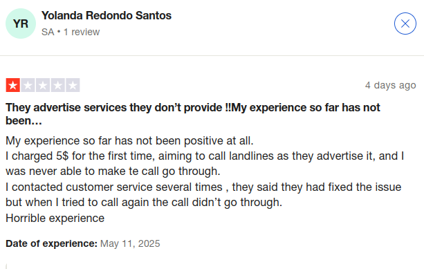 Yolla user review expressing frustration with service reliability and customer support issues