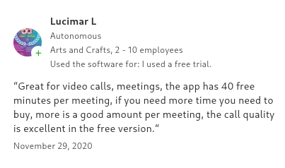 Zoom Phone user review praising video call quality and free features